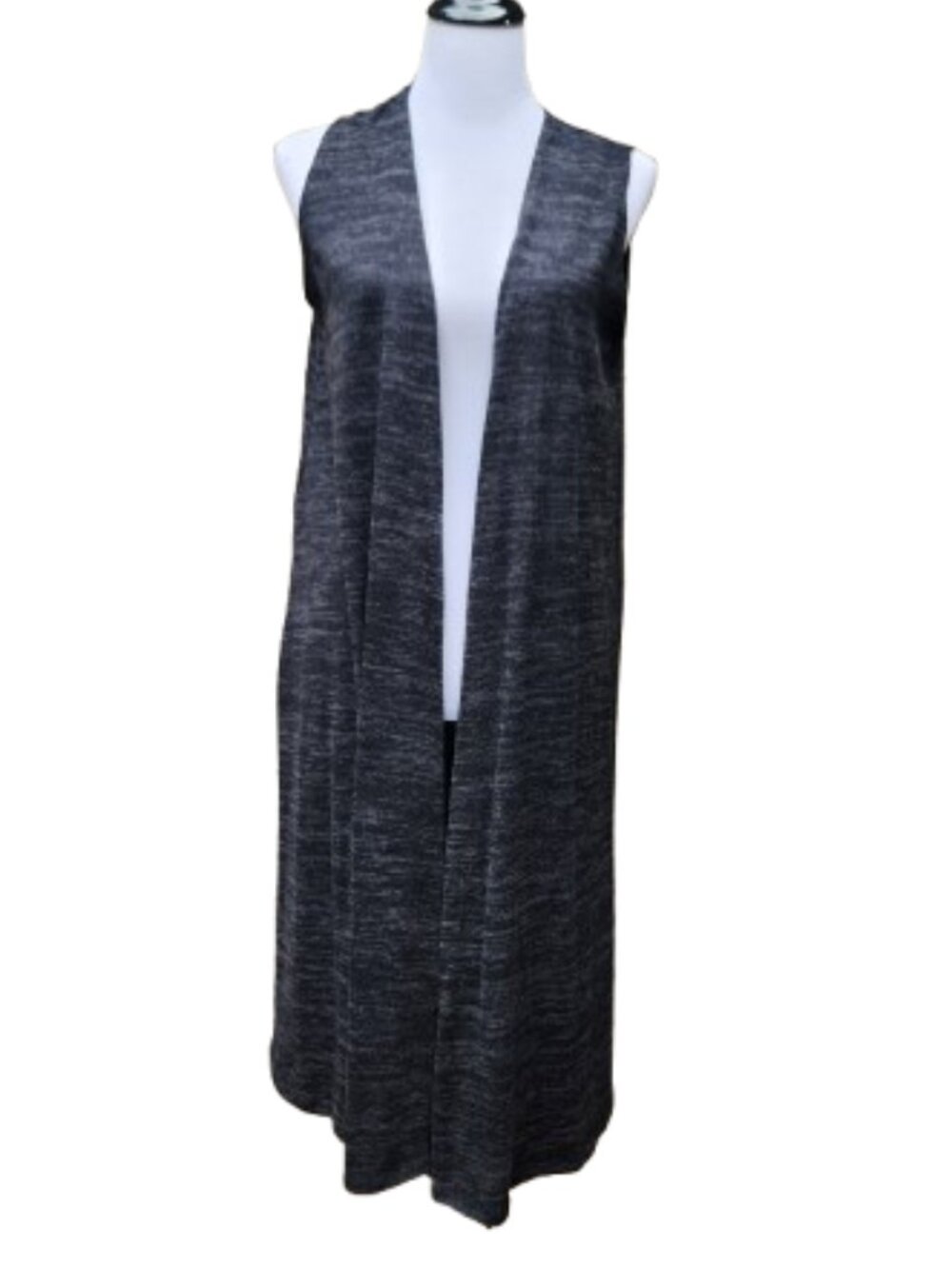 Lularoe Sleeveless Duster Long Cardigan Sweater Marled Black Gray Side Slits